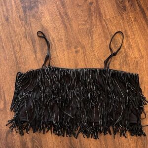 Black Fringe Embellished Women's Top